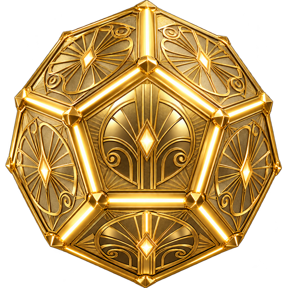The Keystone: a golden dodecahedron that glows from within.